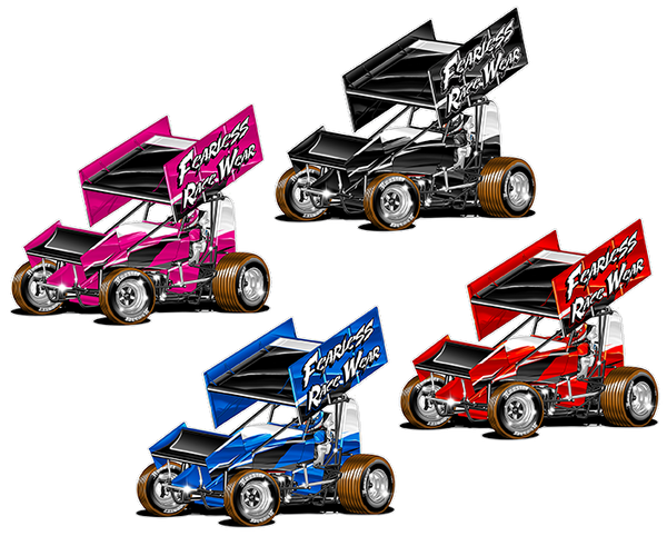 Sprint Car Decals 6 X 6  Black, Pink, Blue & Red