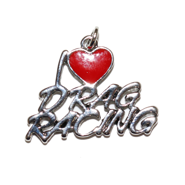 I Love Drag Racing Charm Necklace