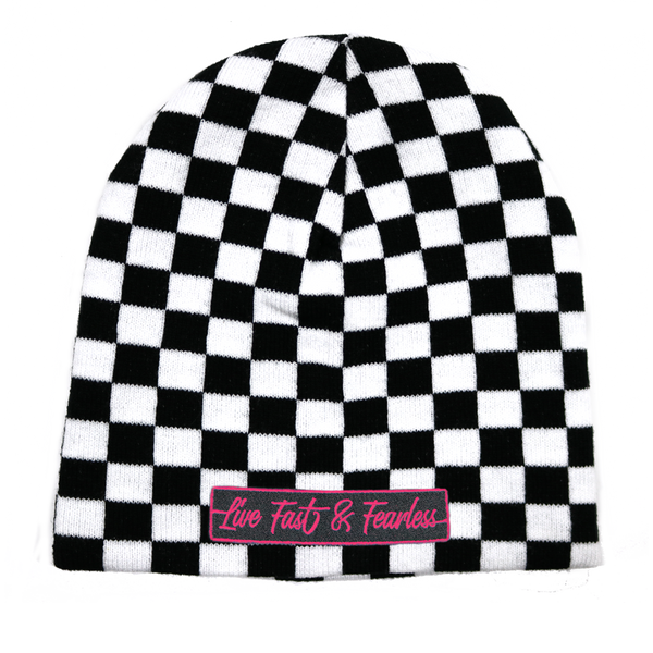 Live Fast & Fearless™ Embroidered Checkered Beanie