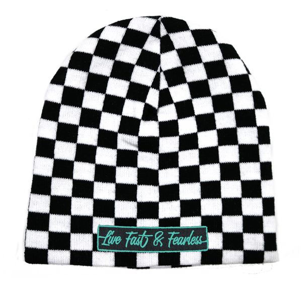 Live Fast & Fearless™ Embroidered Checkered Beanie