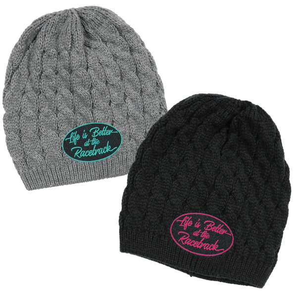Life is Better at the Racetrack Women's Embroidered Cable Knit Beanies