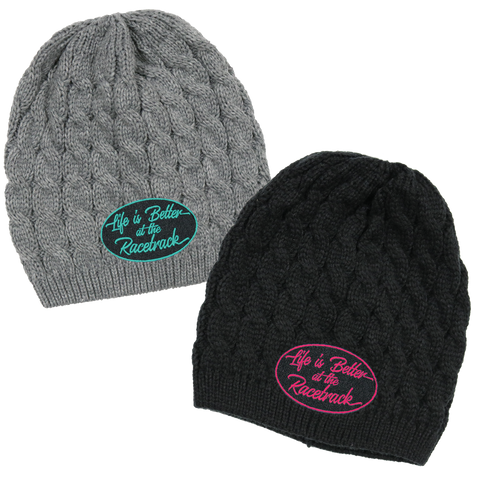Life is Better at the Racetrack Women's Embroidered Cable Knit Beanies