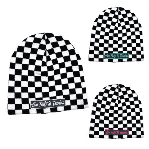 Live Fast & Fearless™ Embroidered Checkered Beanie