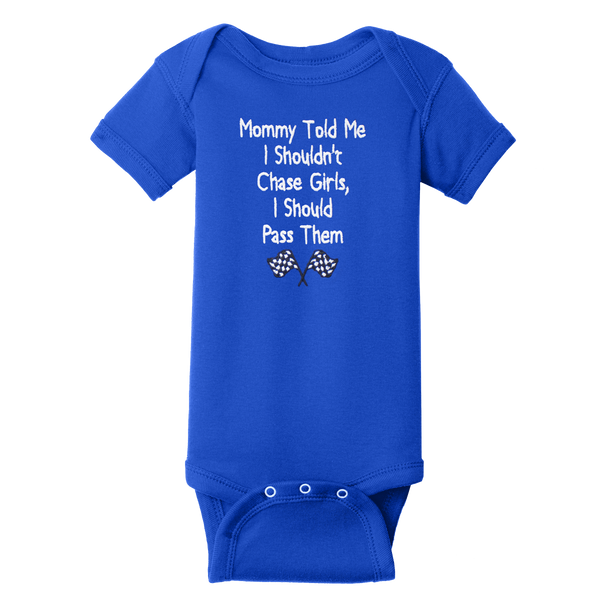 Mommy Told Me Embroidered Infant Onesie|Royal Blue|6- 24M