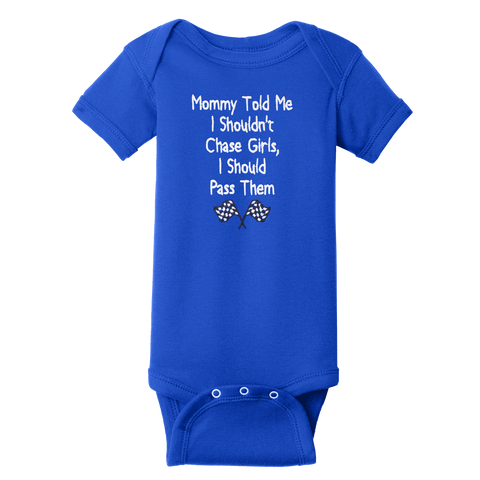 Mommy Told Me Embroidered Infant Onesie|Royal Blue|6- 24M