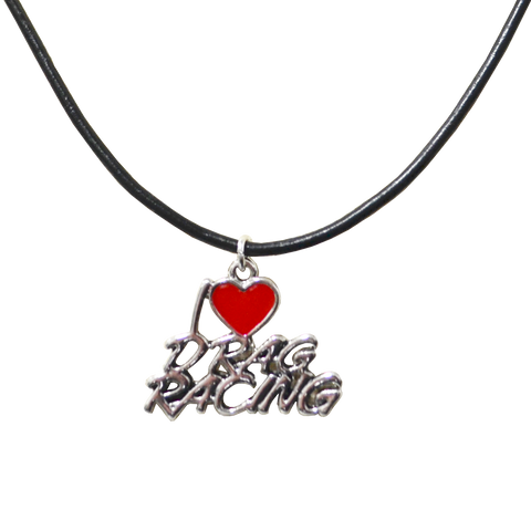 I Love Drag Racing Charm Necklace