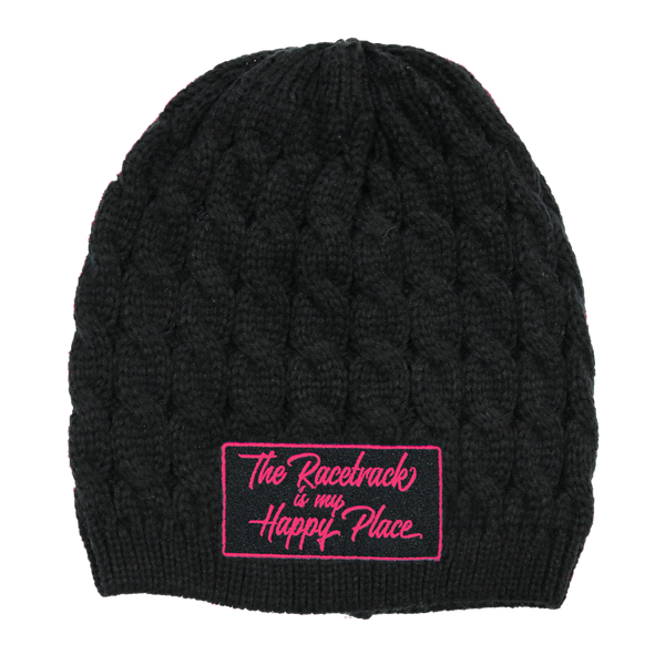 The Racetrack is my Happy Place™ Women's Embroidered Cable Knit Beanies