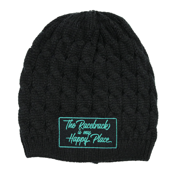 The Racetrack is my Happy Place™ Women's Embroidered Cable Knit Beanies