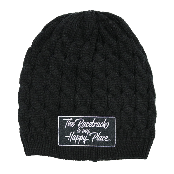 The Racetrack is my Happy Place™ Women's Embroidered Cable Knit Beanies