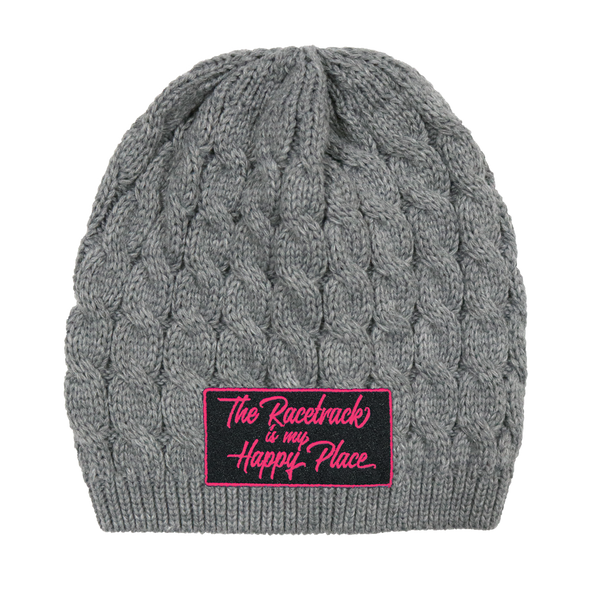 The Racetrack is my Happy Place™ Women's Embroidered Cable Knit Beanies