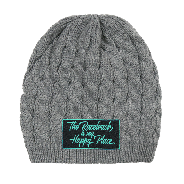 The Racetrack is my Happy Place™ Women's Embroidered Cable Knit Beanies