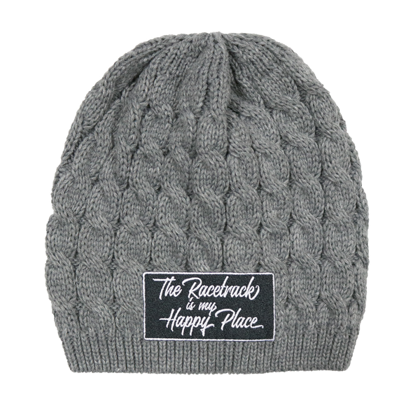 The Racetrack is my Happy Place™ Women's Embroidered Cable Knit Beanies