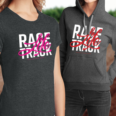 Racetrack Life Hoodies + T-Shirts | Fuchsia or Red Print
