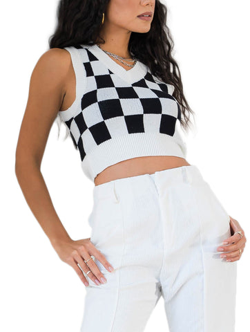 Cropped Checkered Vest Top
